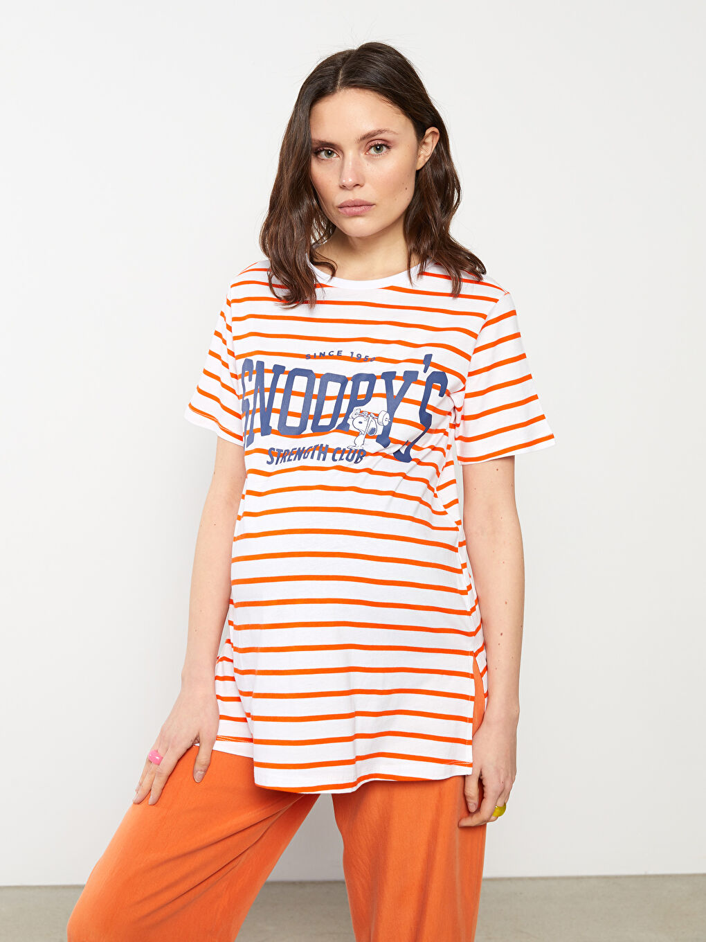 تي شيرت حمل قطن كم قصير مطبوع بياقة دائرية سنوبي-1