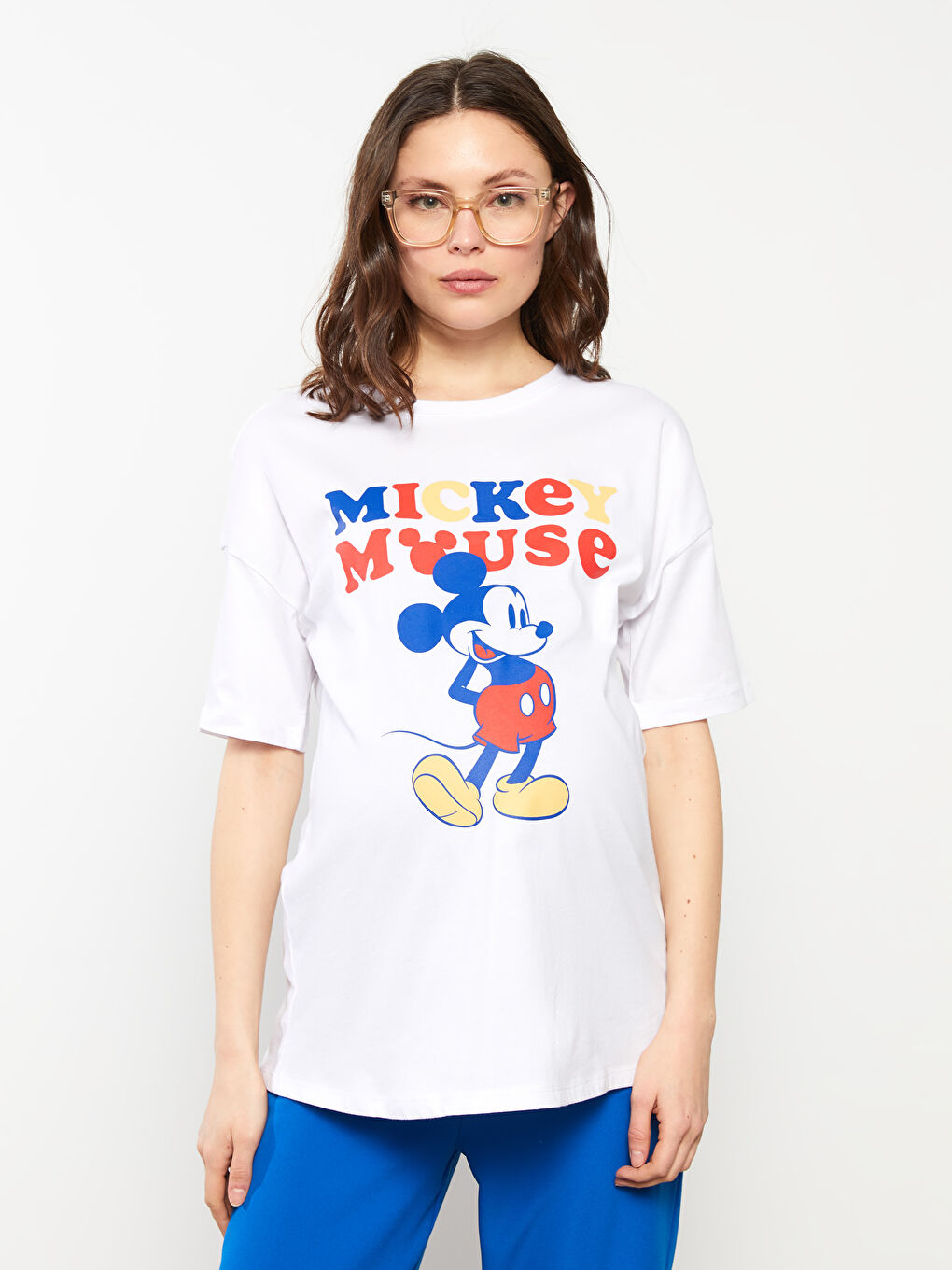 Crew Neck Mickey Mouse Printed Short Sleeve Cotton Maternity T-Shirt-1