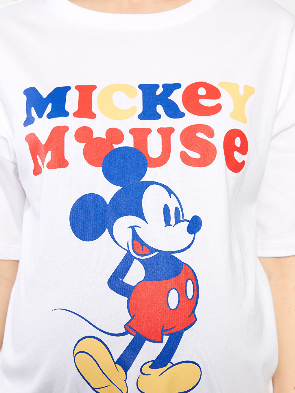 Crew Neck Mickey Mouse Printed Short Sleeve Cotton Maternity T-Shirt-3