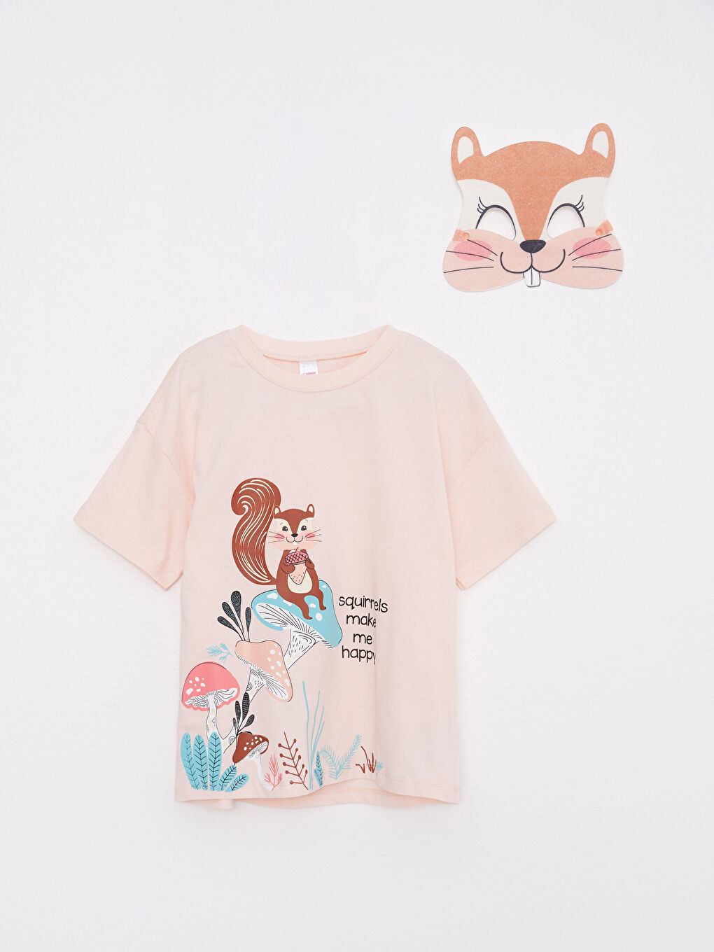 Pembe Bisiklet Yaka Baskılı Kısa Kollu Kız Çocuk Şortlu Pijama Takımı ve Maske-6