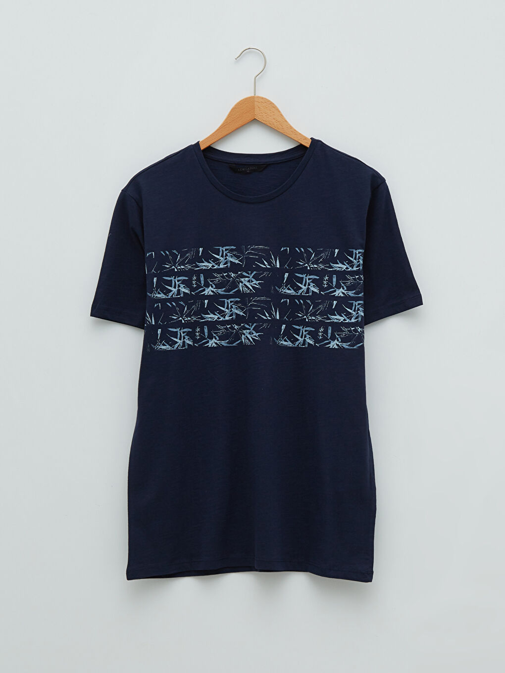 Lacivert Bisiklet Yaka Kısa Kollu Desenli Penye Erkek Tişört-5