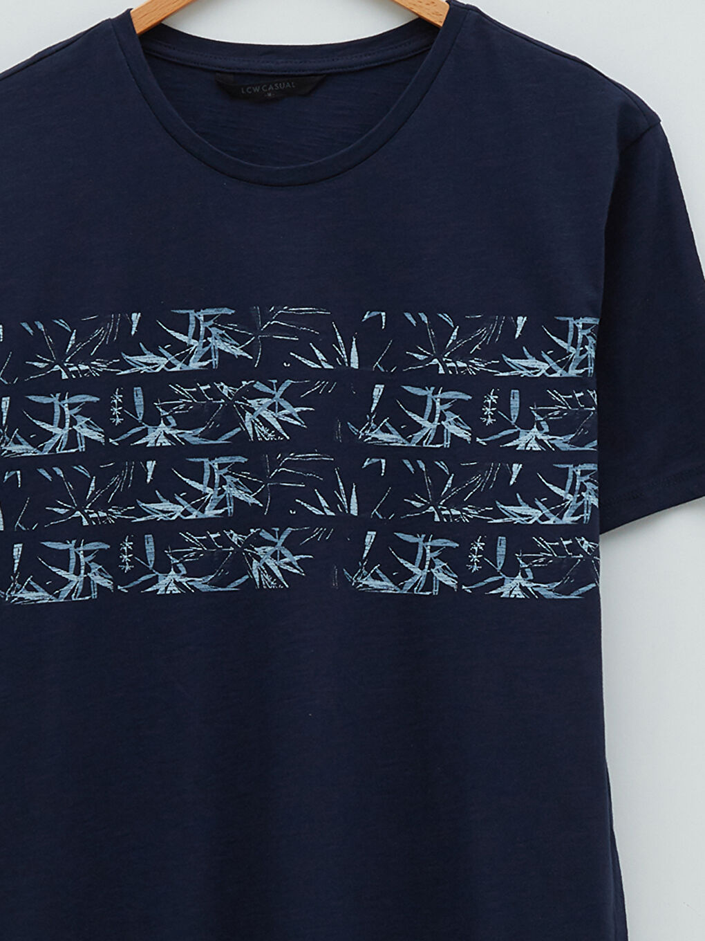 Lacivert Bisiklet Yaka Kısa Kollu Desenli Penye Erkek Tişört-7