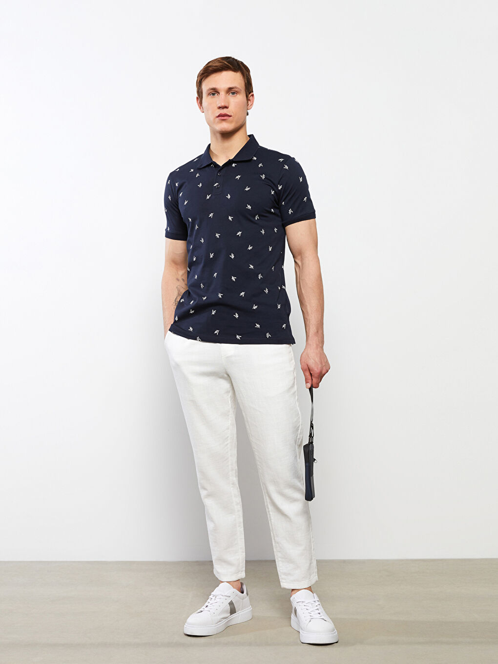 Polo Neck Short Sleeve Patterned Jersey Men's T-Shirt