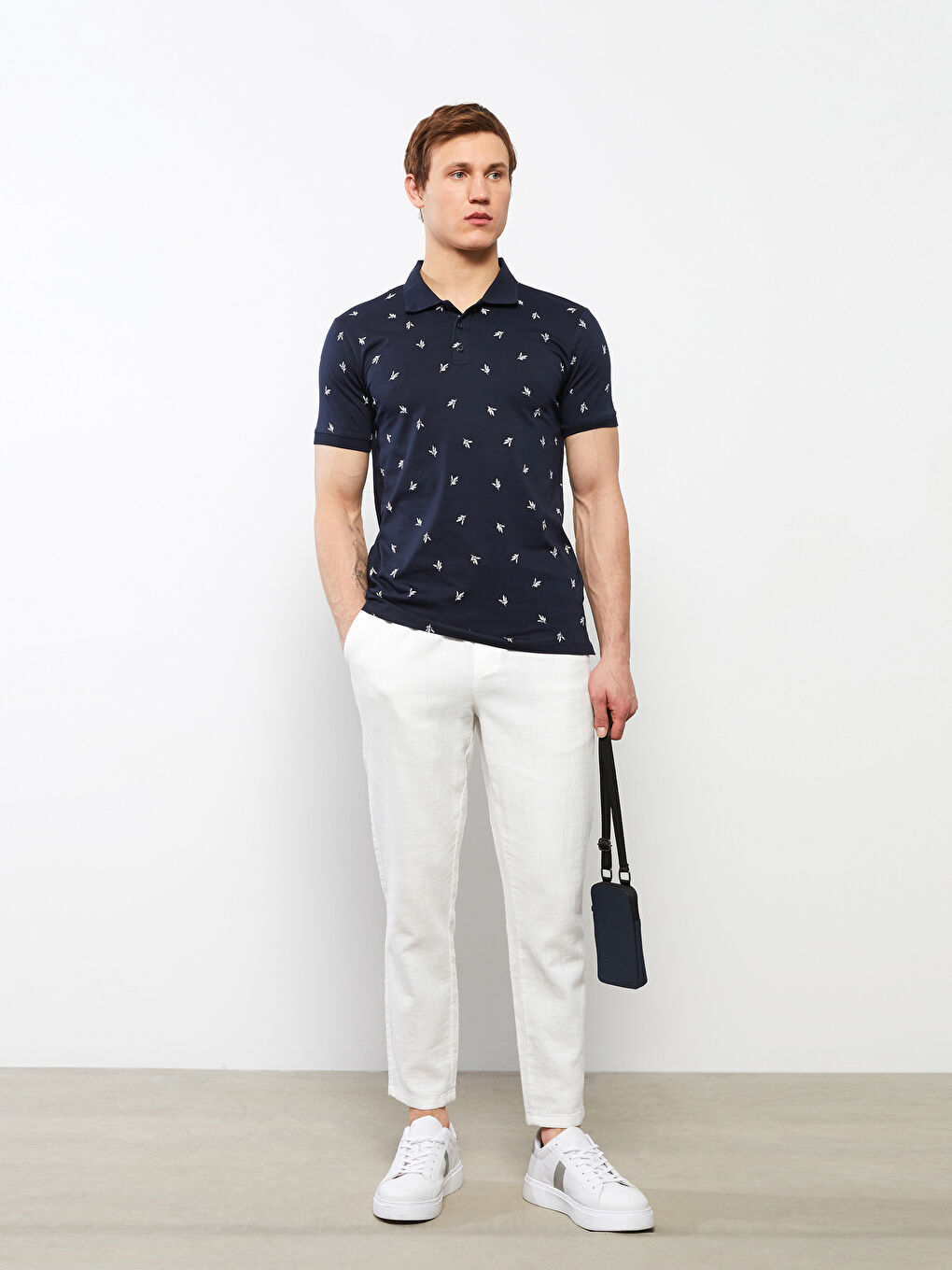 Polo Neck Short Sleeve Patterned Jersey Men's T-Shirt-1