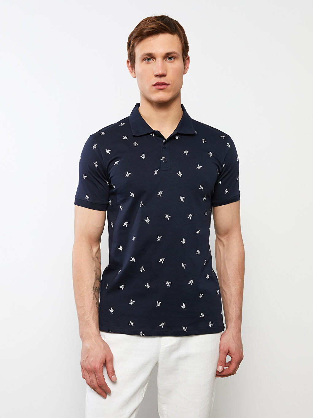 Polo Neck Short Sleeve Patterned Jersey Men's T-Shirt-2