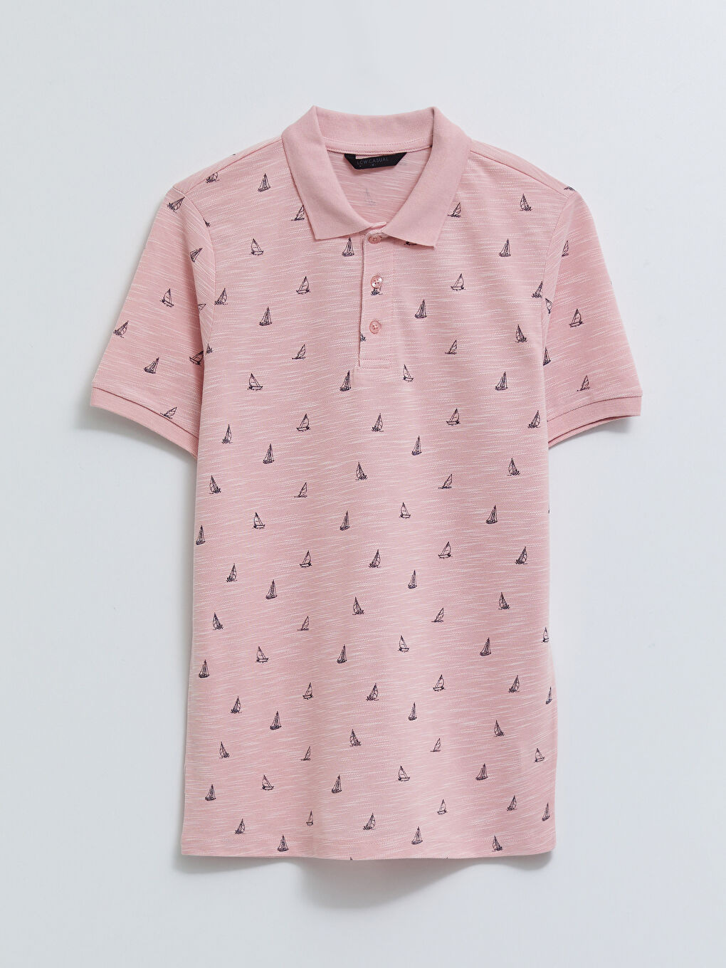 Pembe Polo Yaka Kısa Kollu Desenli Pike Erkek Tişört