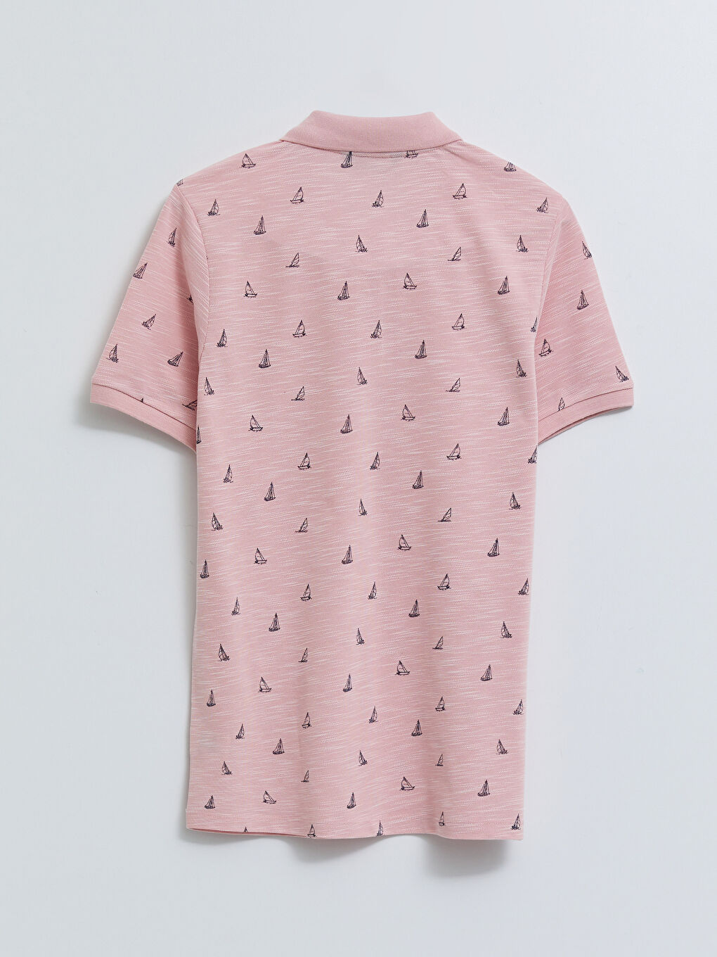 Pembe Polo Yaka Kısa Kollu Desenli Pike Erkek Tişört-1