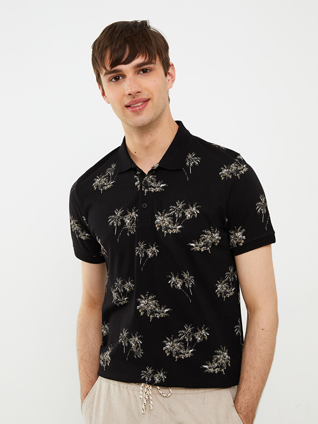 Siyah Polo Yaka Kısa Kollu Penye Erkek Tişört