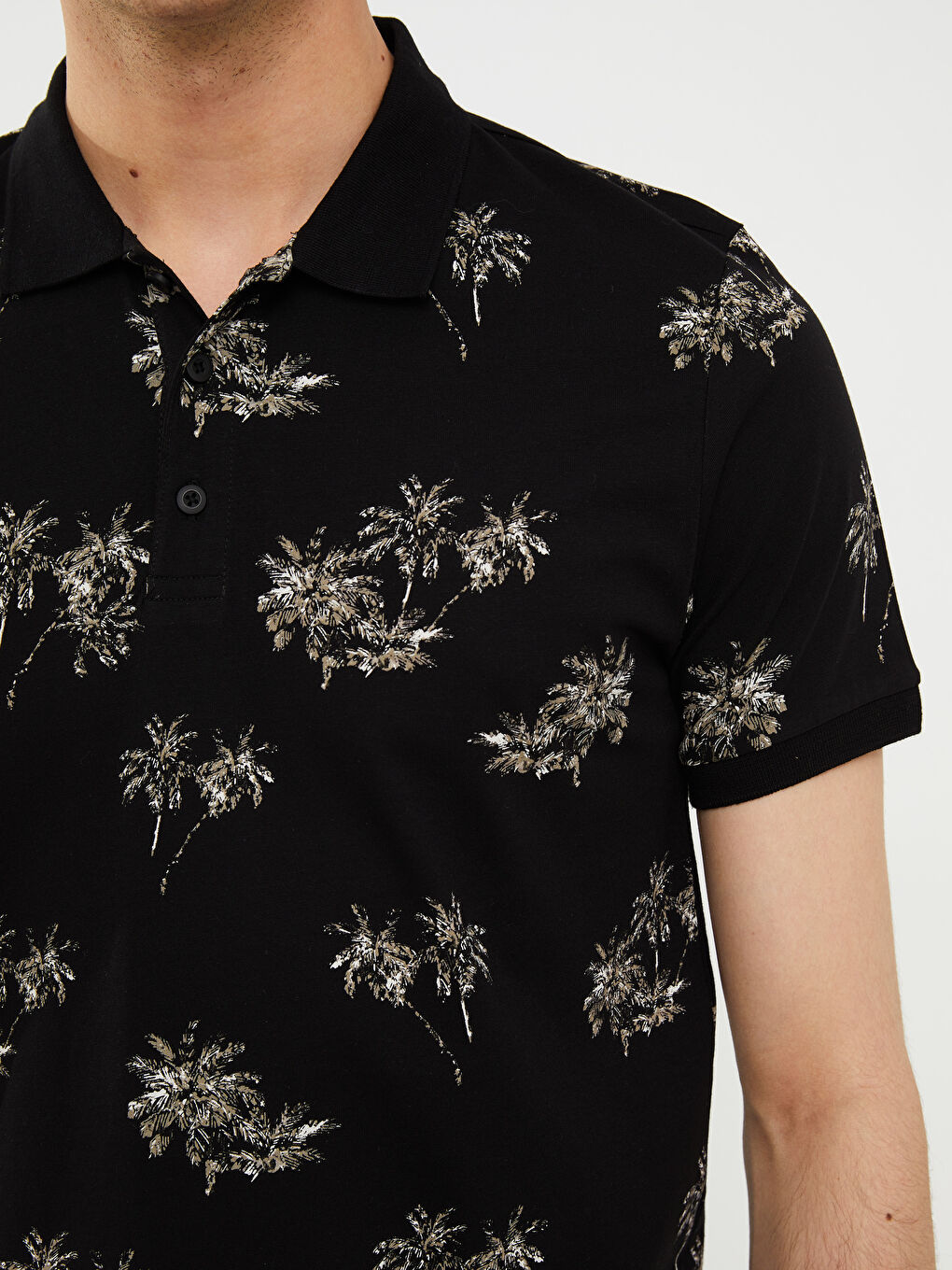 Siyah Polo Yaka Kısa Kollu Penye Erkek Tişört-3