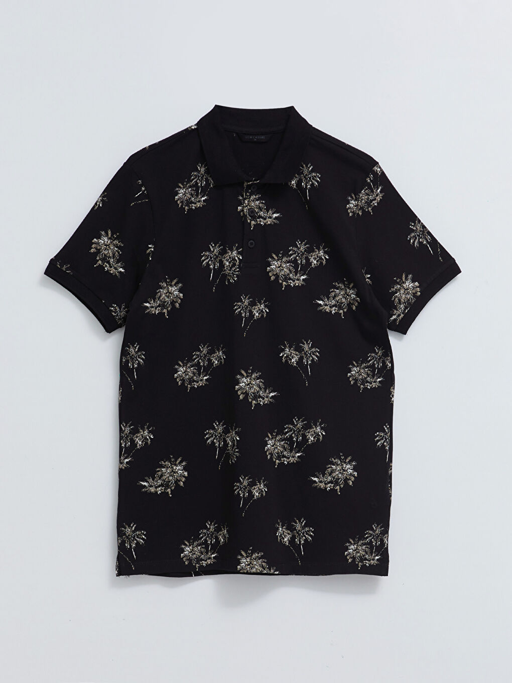 Siyah Polo Yaka Kısa Kollu Penye Erkek Tişört-5