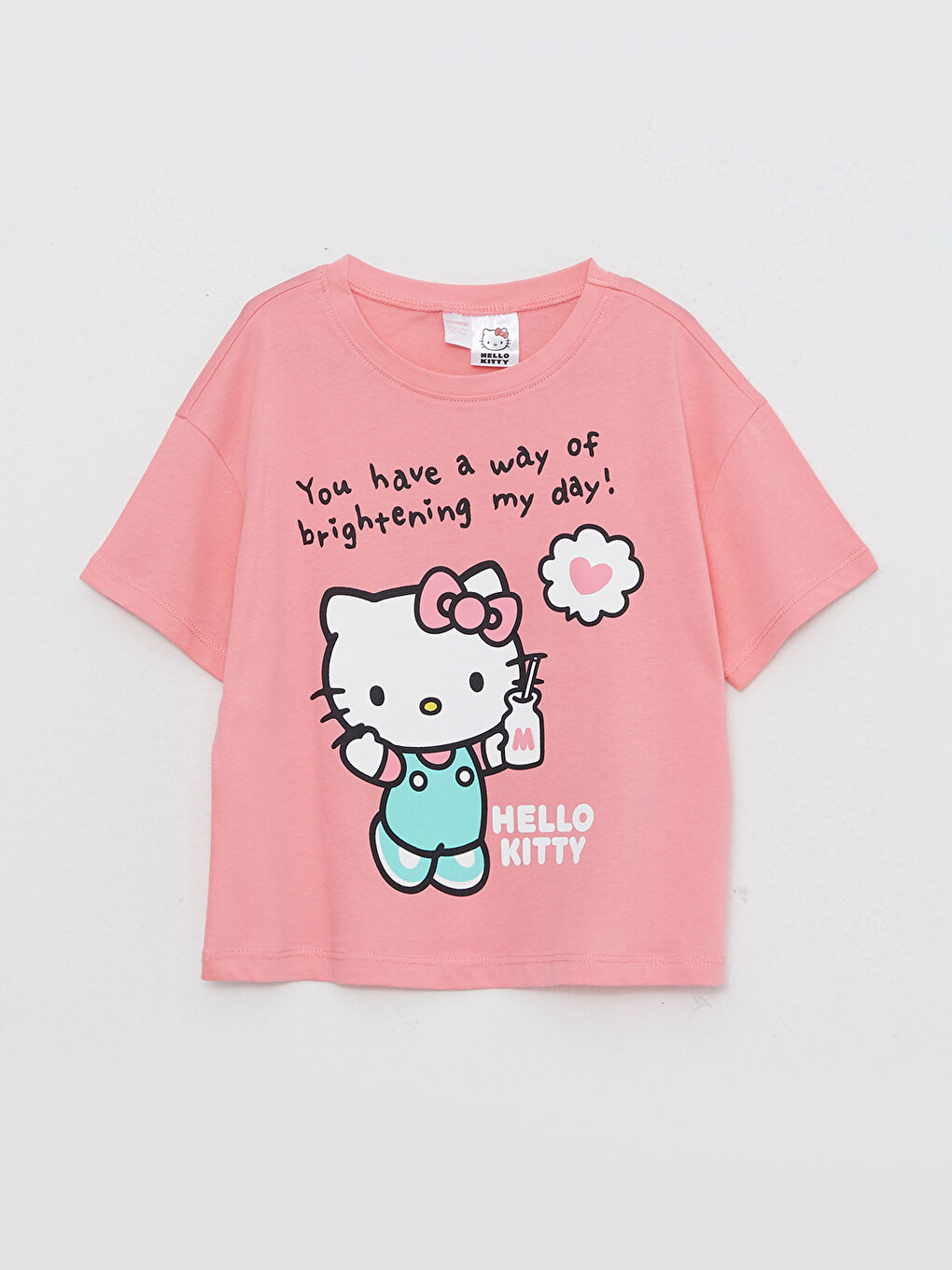 Қыздарға арналған дөңгелек жағалы hello kitty принтті қысқа жең қысқа пижама жинағы-4