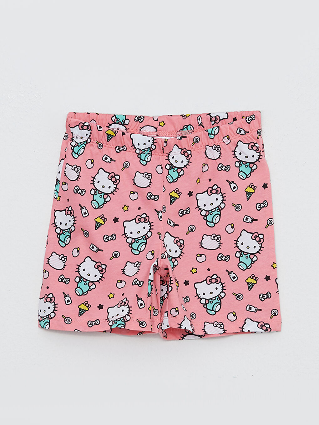 Қыздарға арналған дөңгелек жағалы hello kitty принтті қысқа жең қысқа пижама жинағы-5