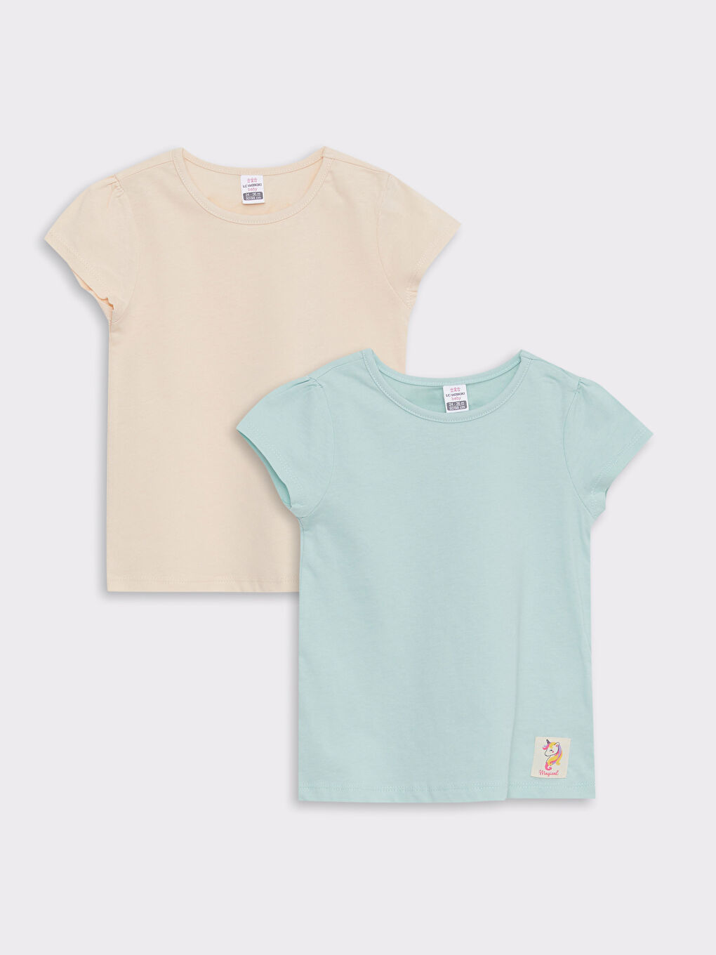 Crew Neck Short Sleeve Basic Cotton Baby Girl T-Shirt 2-Pack