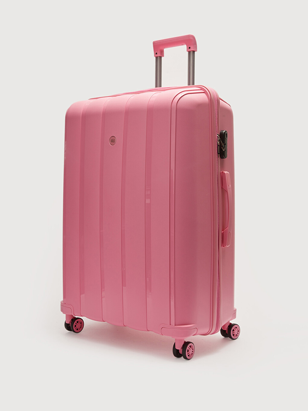 Pembe Kilit Detaylı Çekme Mekanizmalı Büyük Boy Valiz-1