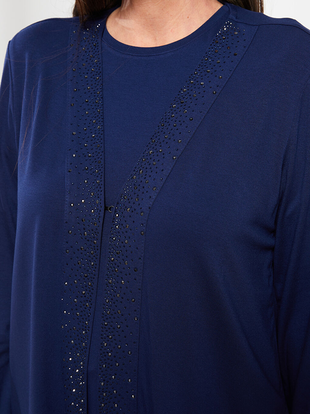 V-Neck Sequin Embroidered Long Sleeve Women's Cardigan and T-Shirt Set-3