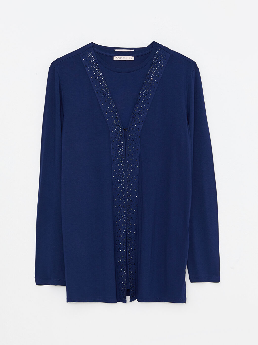 V-Neck Sequin Embroidered Long Sleeve Women's Cardigan and T-Shirt Set-5