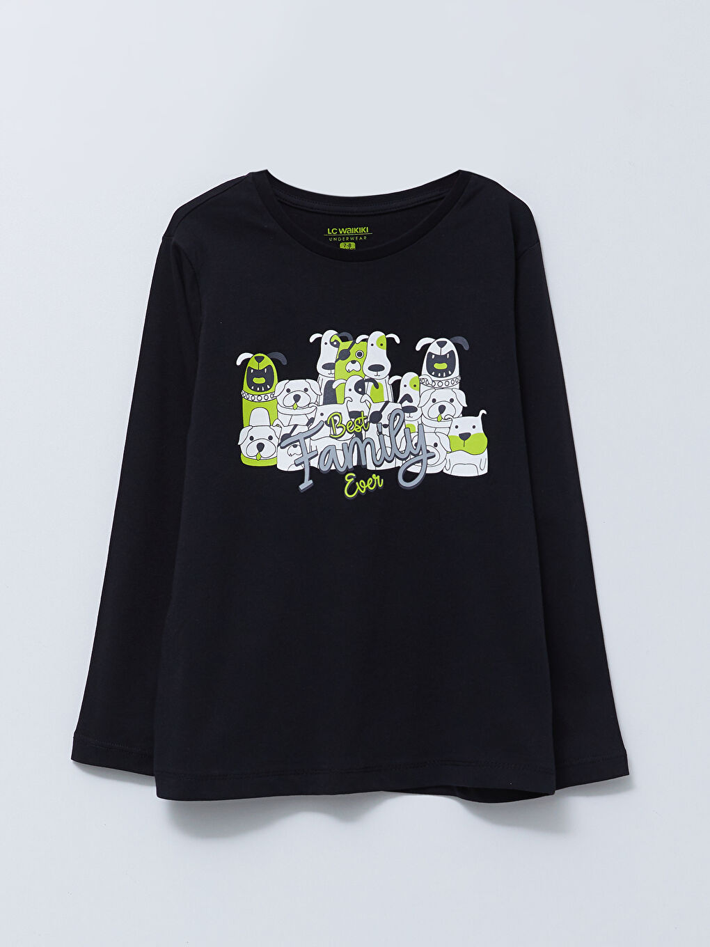 Siyah Bisiklet Yaka Baskılı Uzun Kollu Erkek Çocuk Pijama Takımı-1