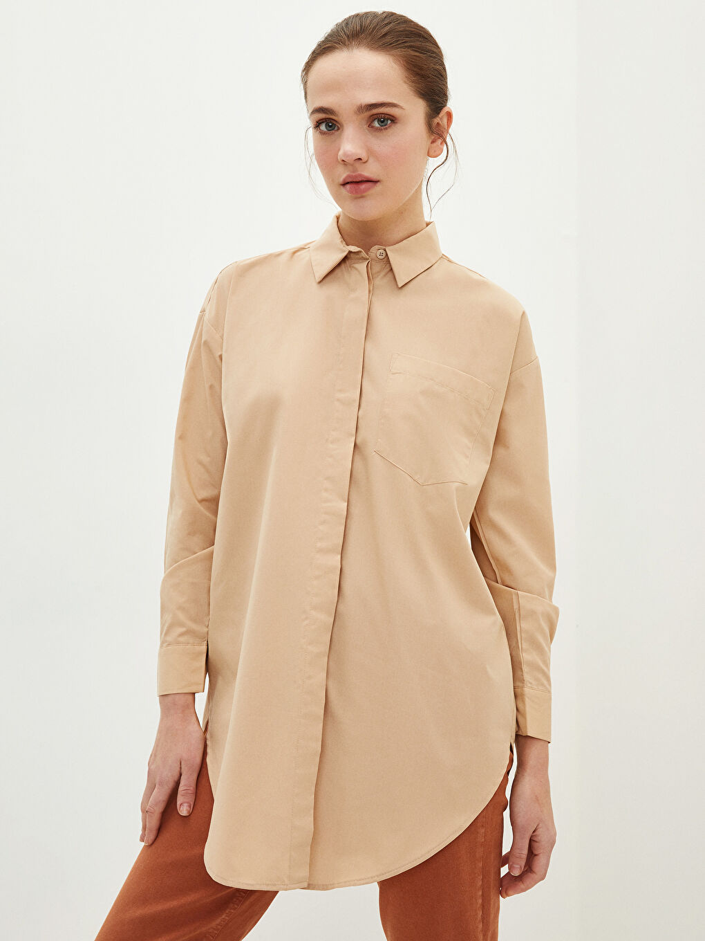 Plain Long Sleeve Oversize Women's Shirt Tunic