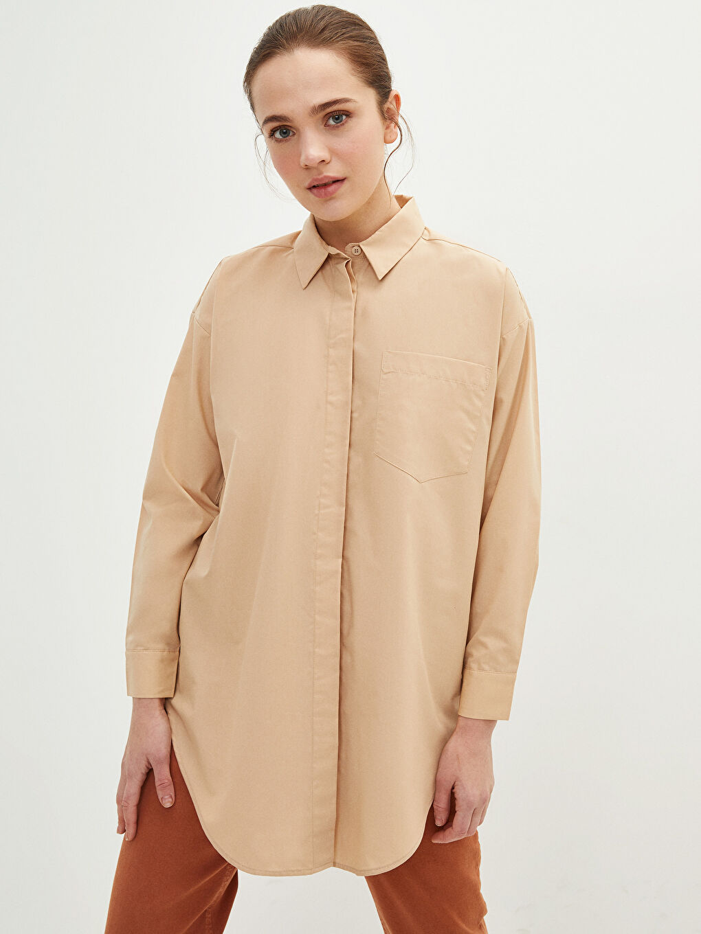 Plain Long Sleeve Oversize Women's Shirt Tunic-1