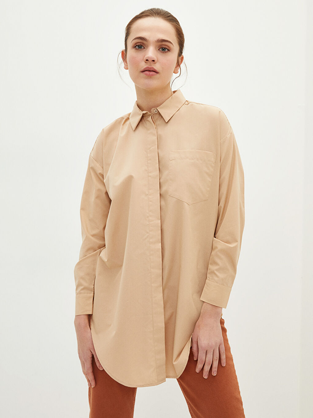 Plain Long Sleeve Oversize Women's Shirt Tunic-2