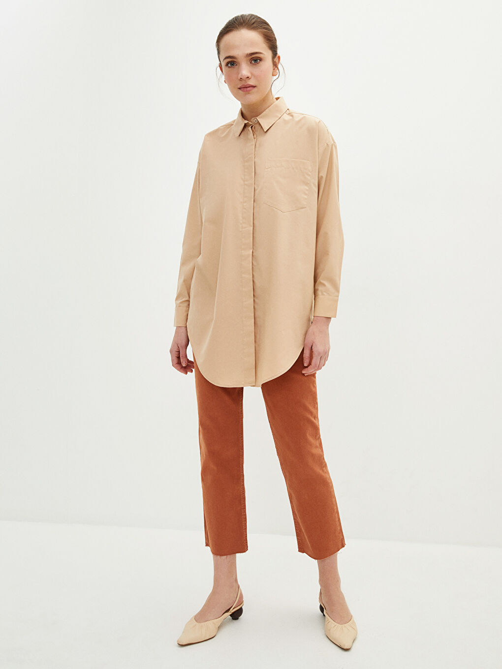 Plain Long Sleeve Oversize Women's Shirt Tunic-3