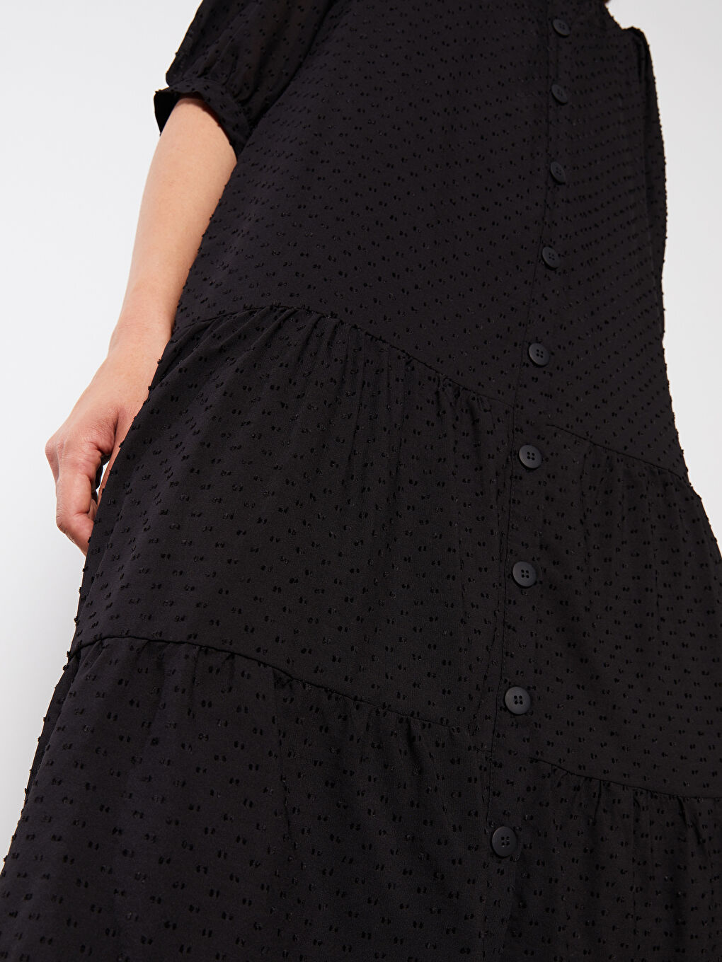 Henley Neckline Self Patterned Chiffon Women's Dress-3