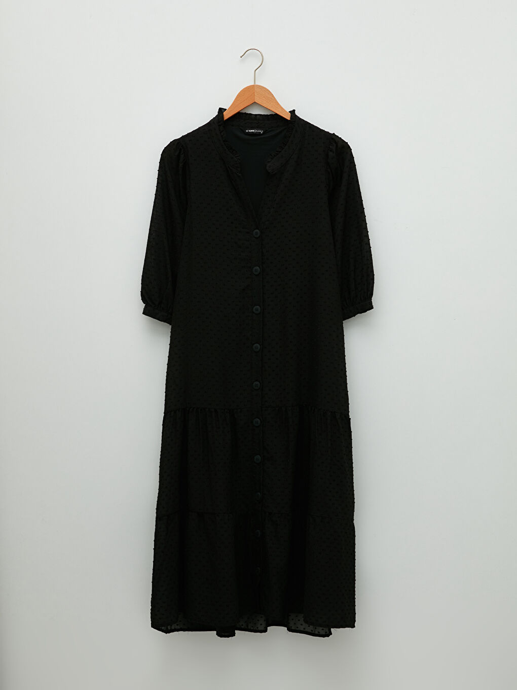 Henley Neckline Self Patterned Chiffon Women's Dress-5