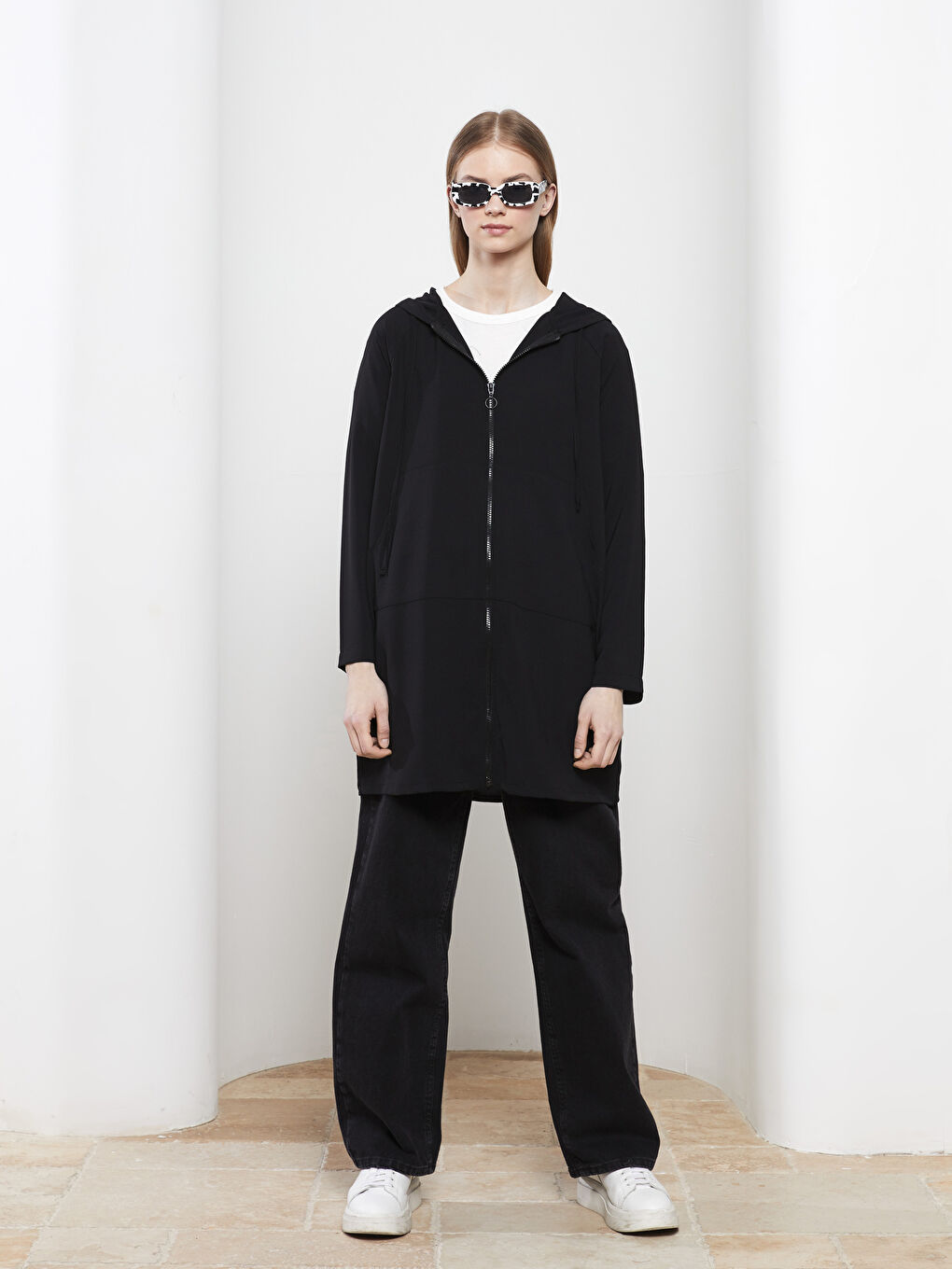 Tunique Oversize à Capuche Unie à Manches Longues pour Femmes