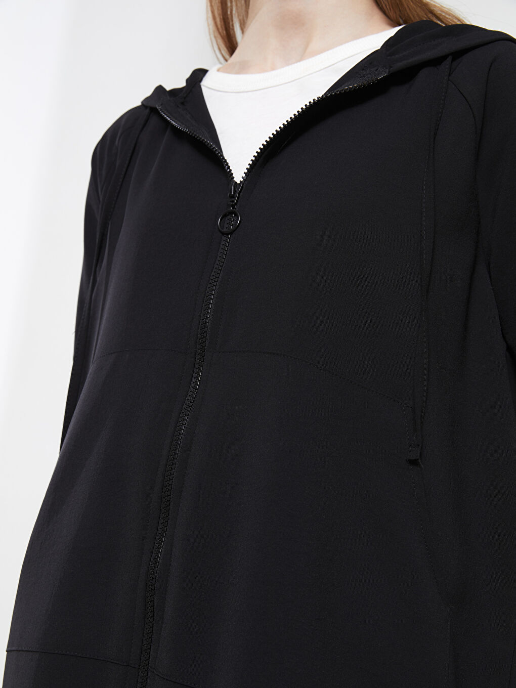 Tunique Oversize à Capuche Unie à Manches Longues pour Femmes-3