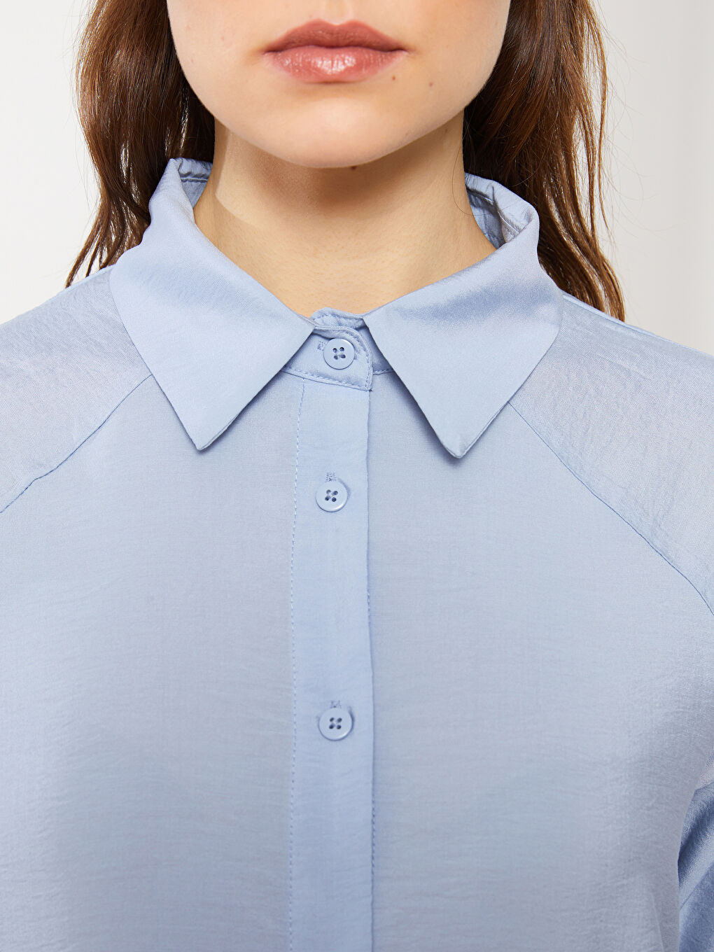 Mavi Düz Uzun Kollu Kadın Gömlek Tunik-5