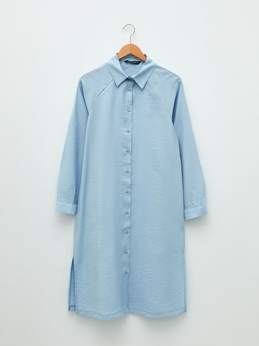 Mavi Düz Uzun Kollu Kadın Gömlek Tunik-7