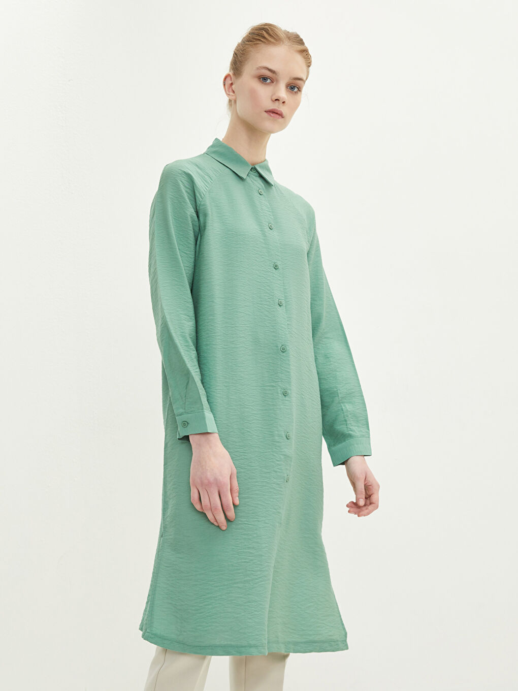 قميص تونيك للسيدات كم طويل سادة-1