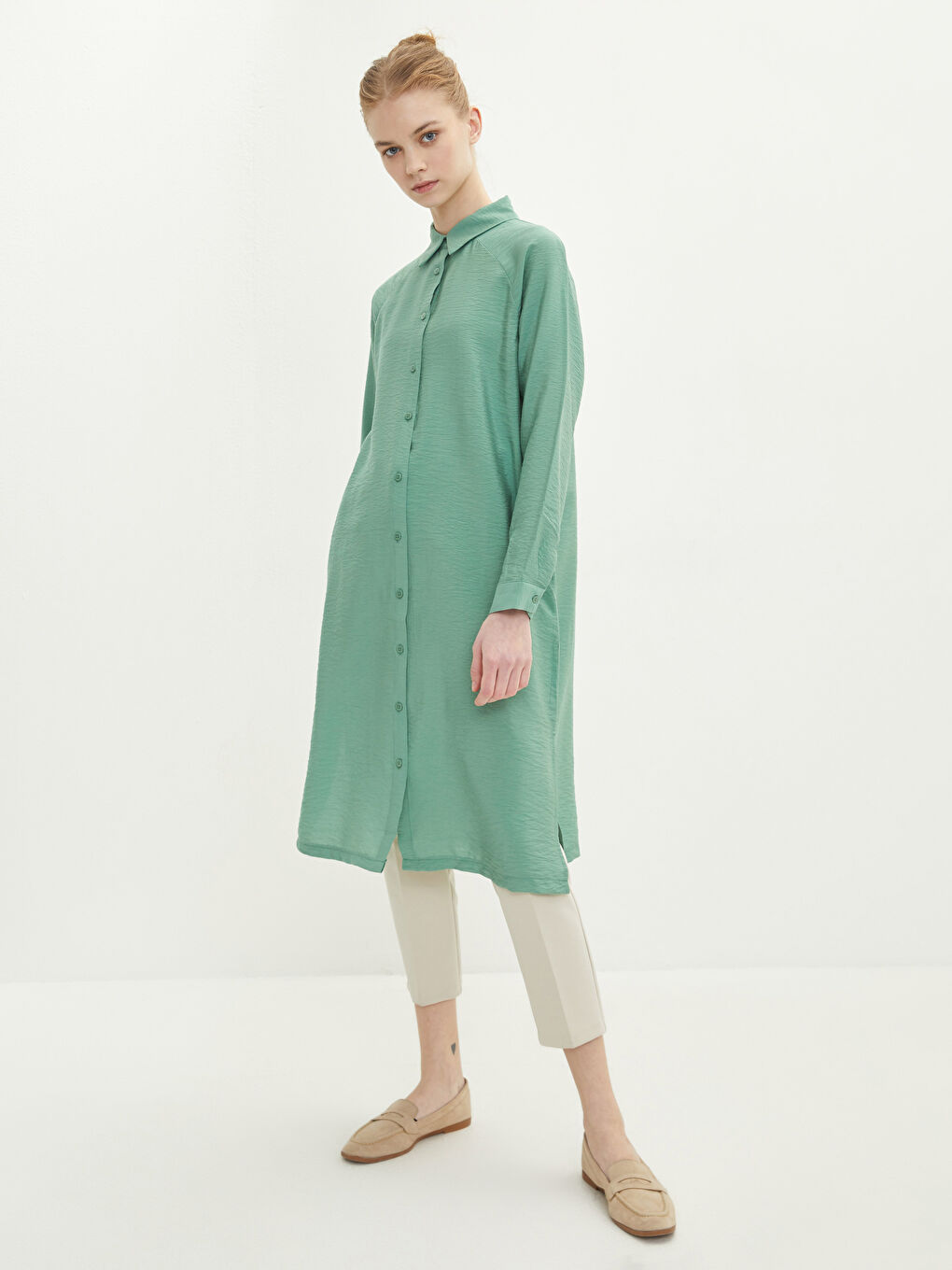 قميص تونيك للسيدات كم طويل سادة-2