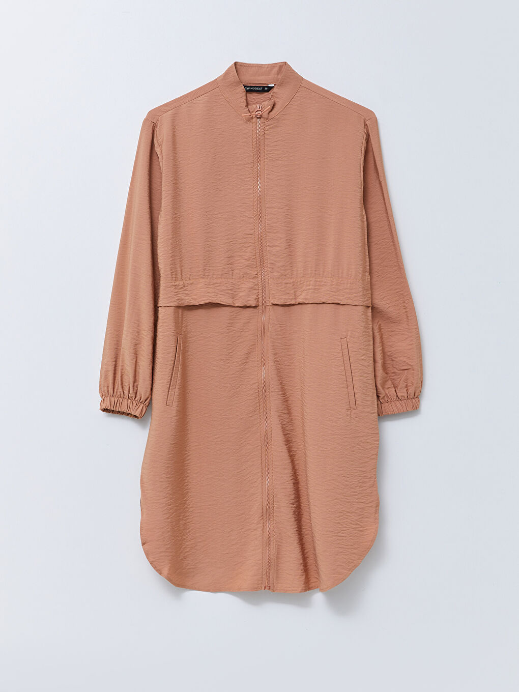 تونيك كم طويل سادة بياقة قمع للسيدات-5