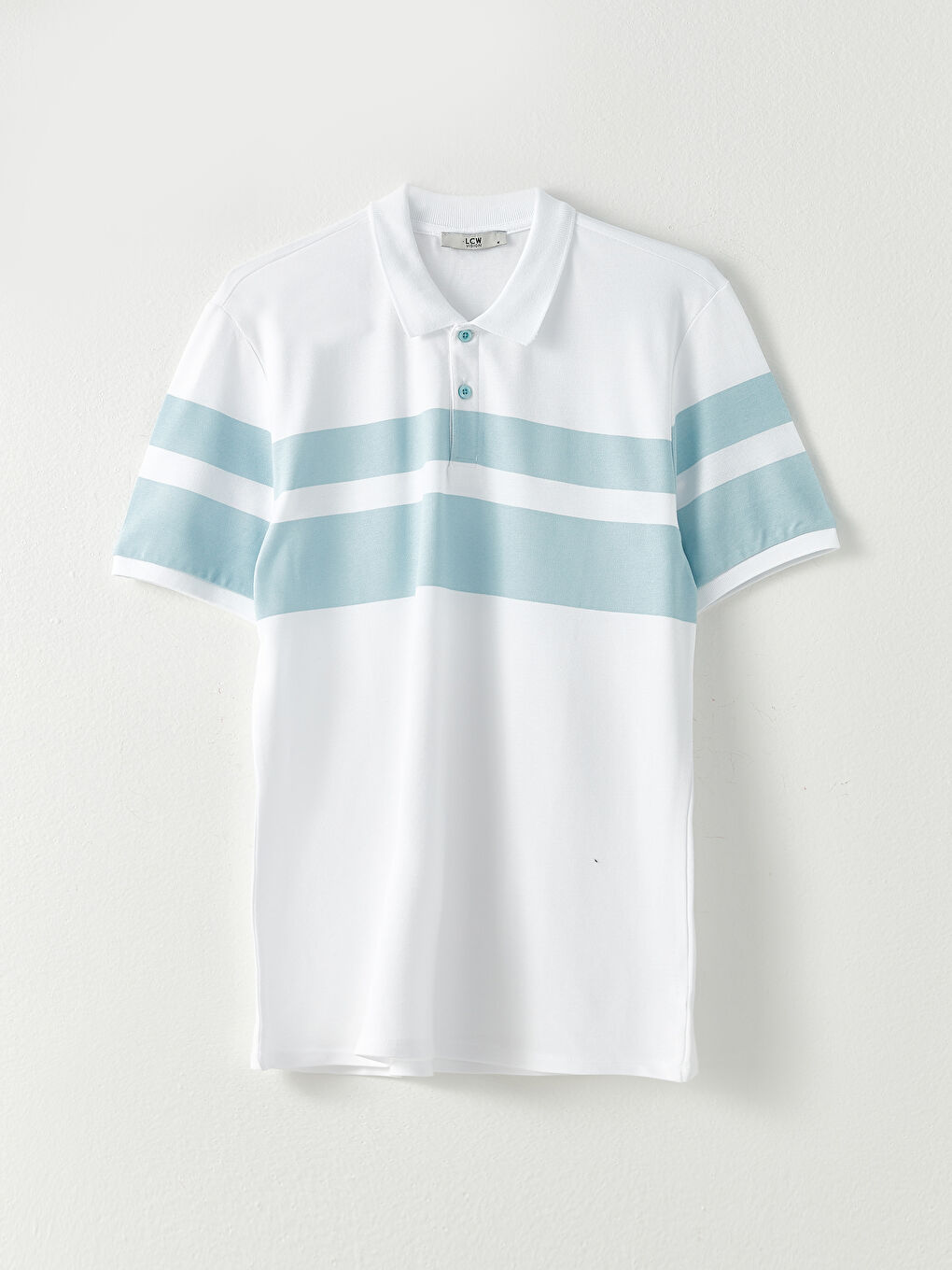 Turkuaz Polo Yaka Kısa Kollu Çizgili Pike Erkek Tişört-5