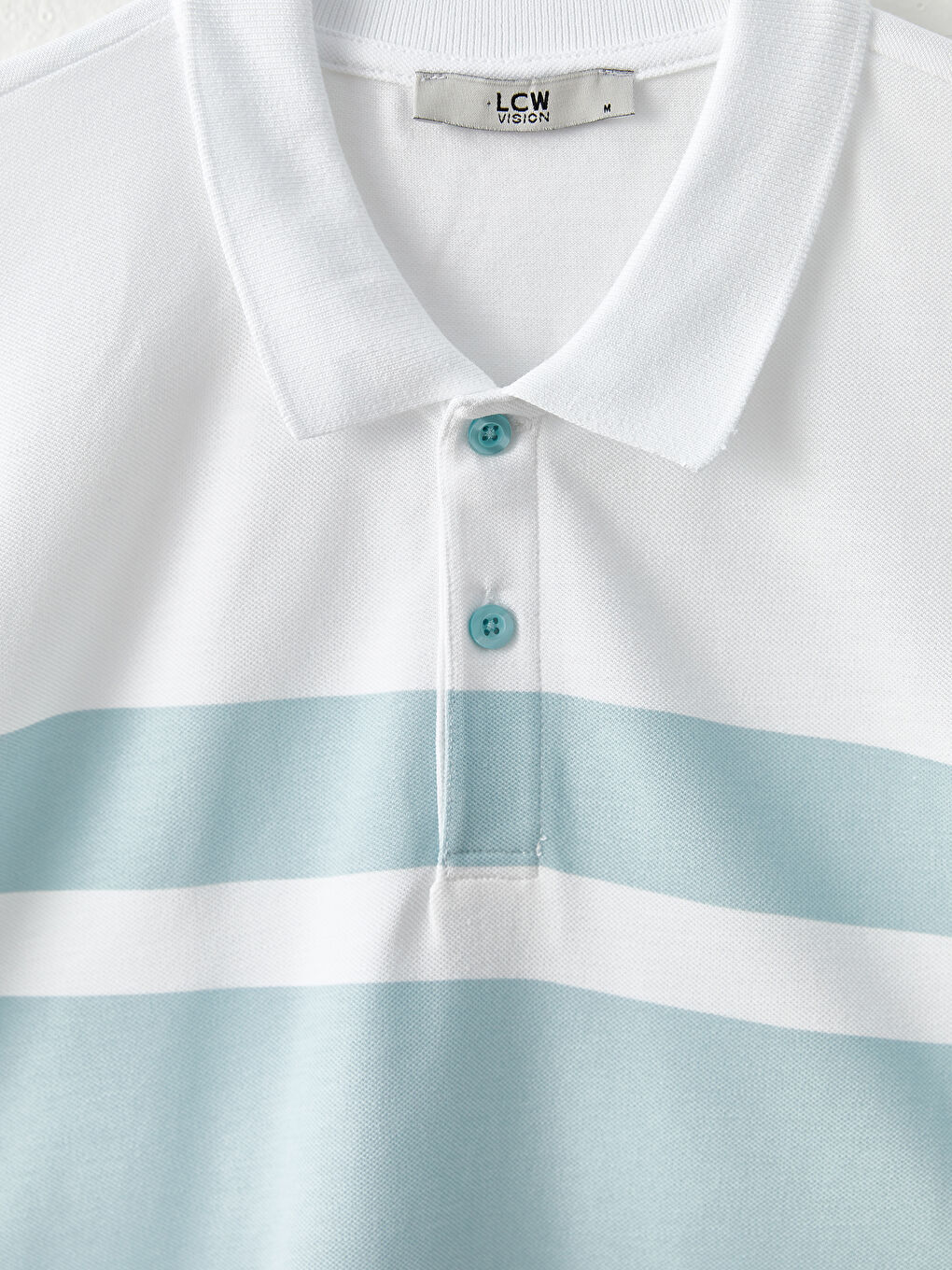 Turkuaz Polo Yaka Kısa Kollu Çizgili Pike Erkek Tişört-7