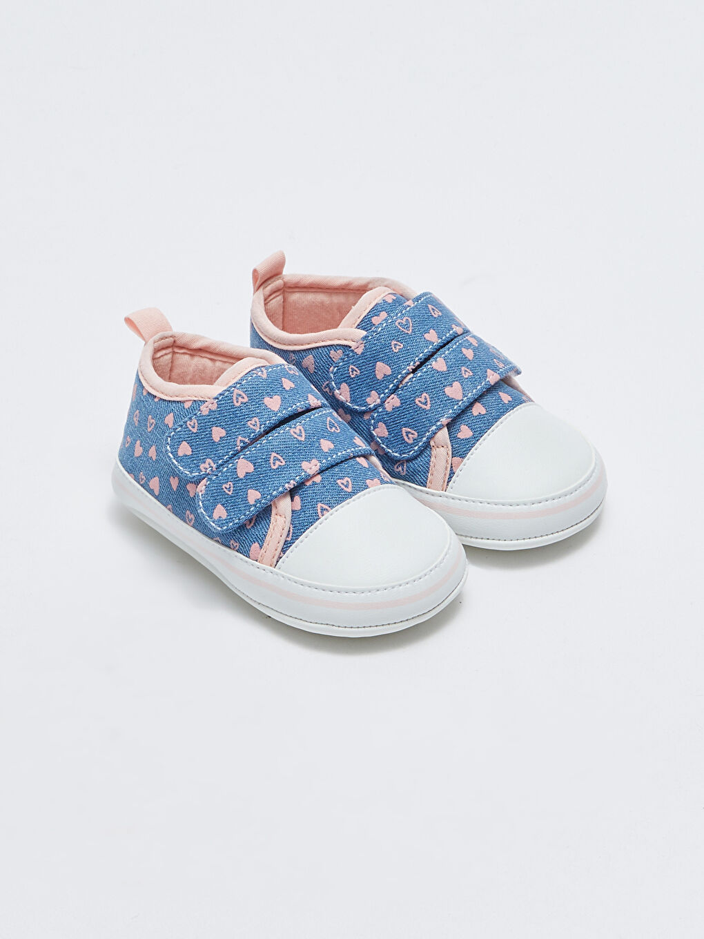 İndigo Kalp Desenli Cırt Cırtlı Kız Bebek Yürüme Öncesi Ayakkabı