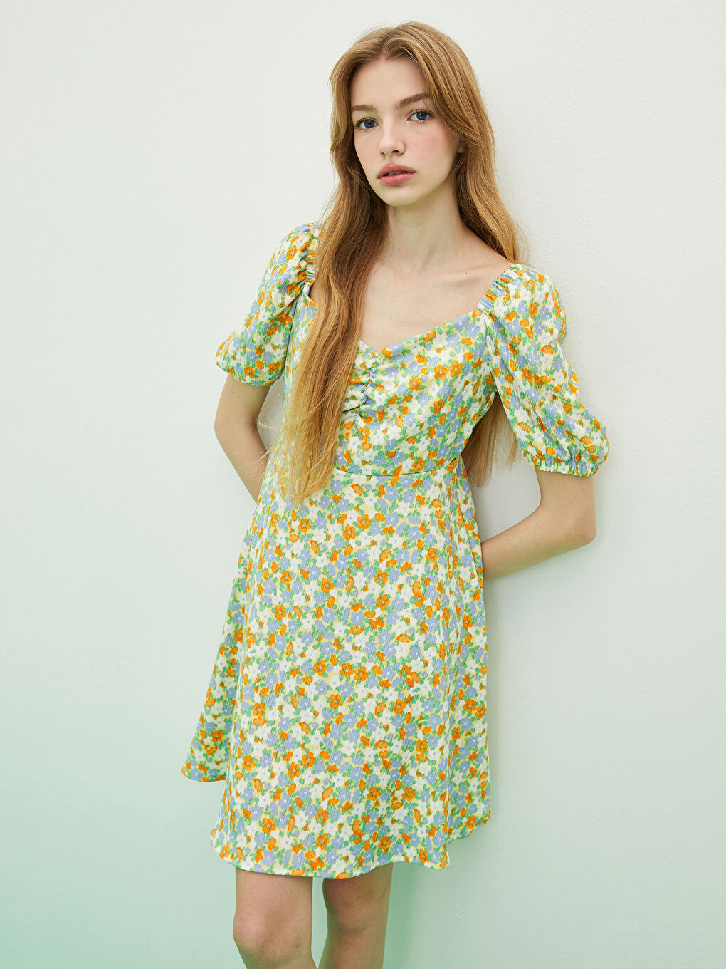 Heart Collar Flower Short Sleeve Women's Dress -S2FI68Z8-F9C