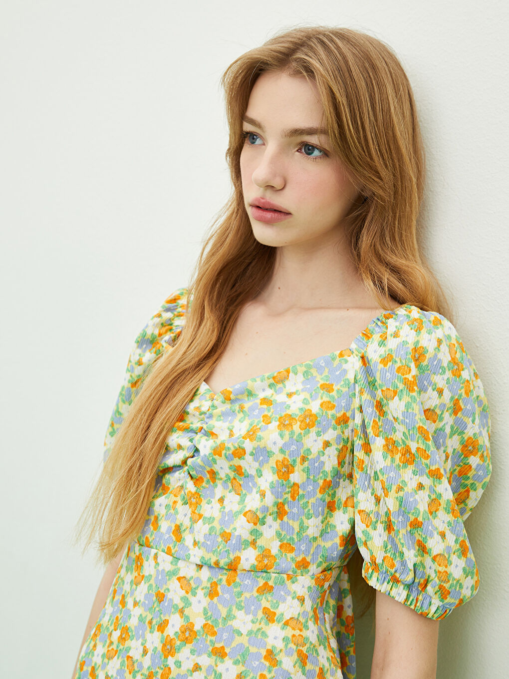 Heart Collar Flower Short Sleeve Women's Dress -S2FI68Z8-F9C
