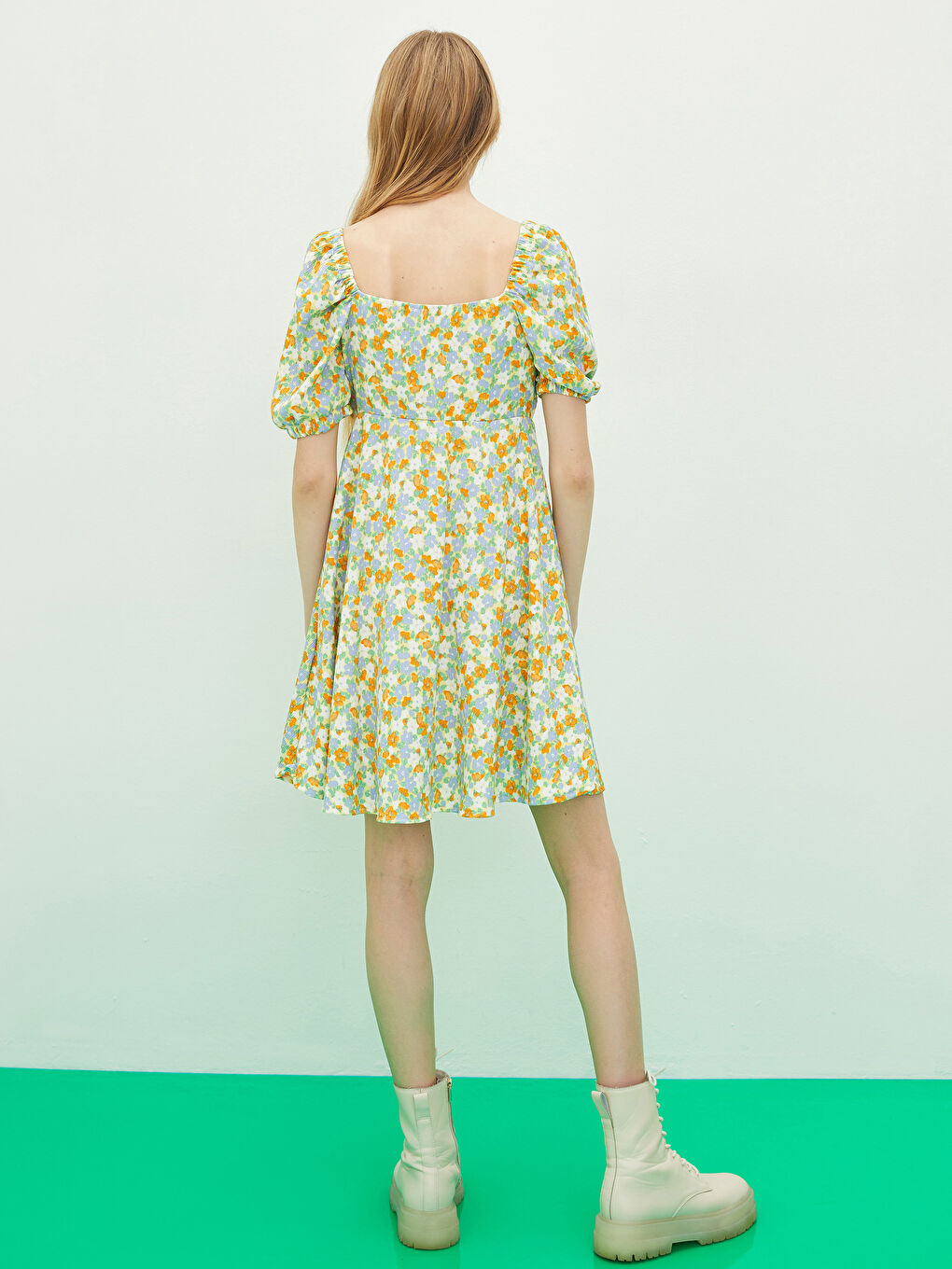 Heart Collar Flower Short Sleeve Women's Dress -S2FI68Z8-F9C