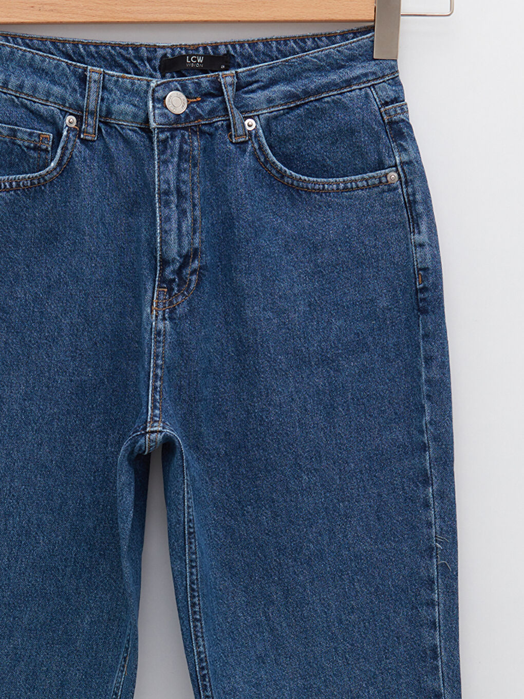 İndigo Yüksek Bel Standart Fit Cep Detaylı Rodeo Kadın Jean Pantolon-7