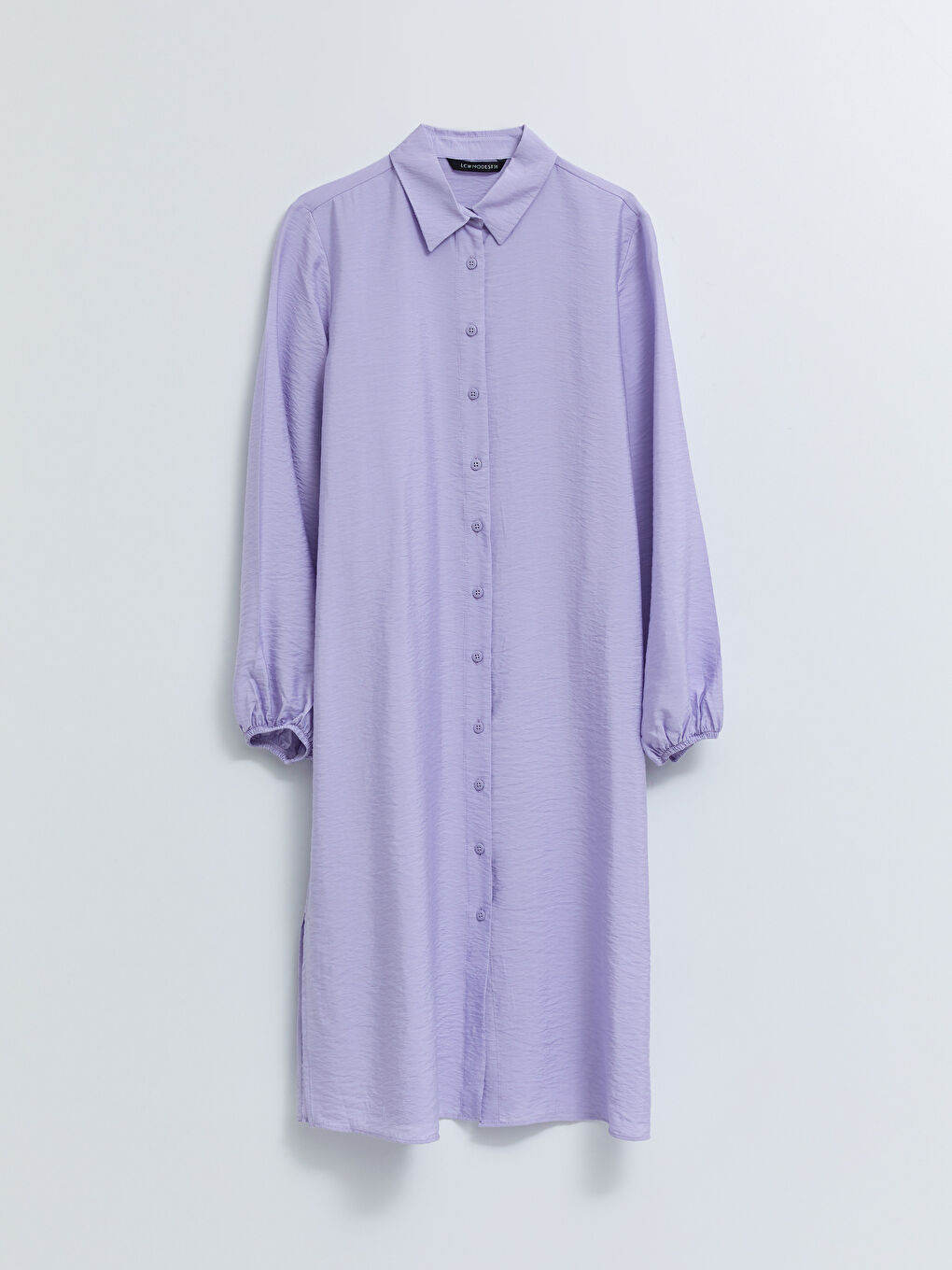 Lila Düz Uzun Kollu Kadın Gömlek Tunik-4