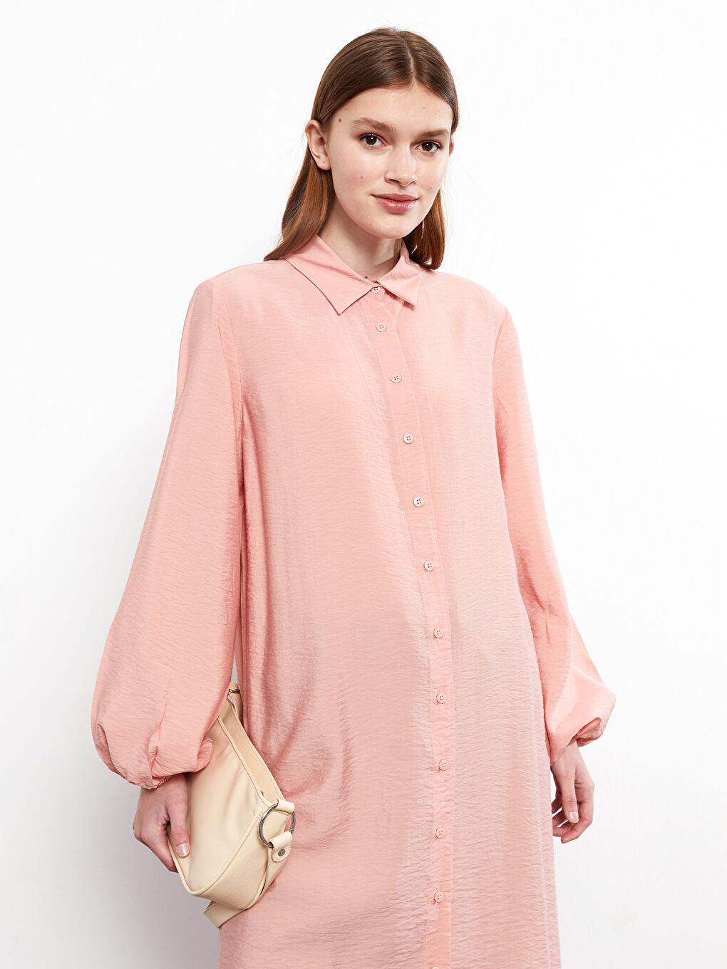 Однотонная рубашка-туника с длинным рукавом для женщин-1