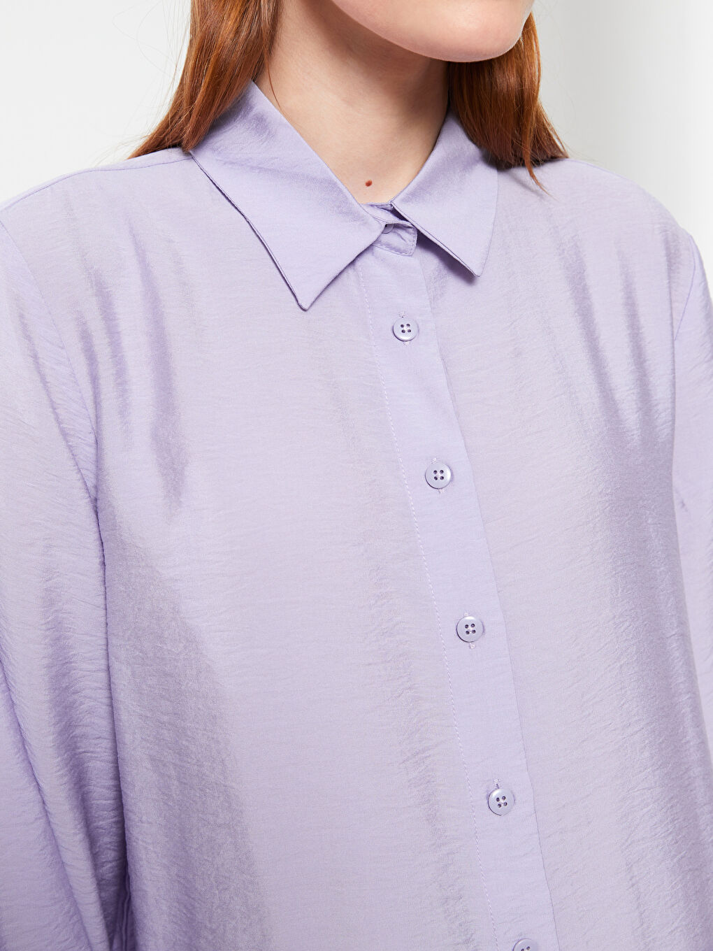 Lila Düz Uzun Kollu Kadın Gömlek Tunik-2