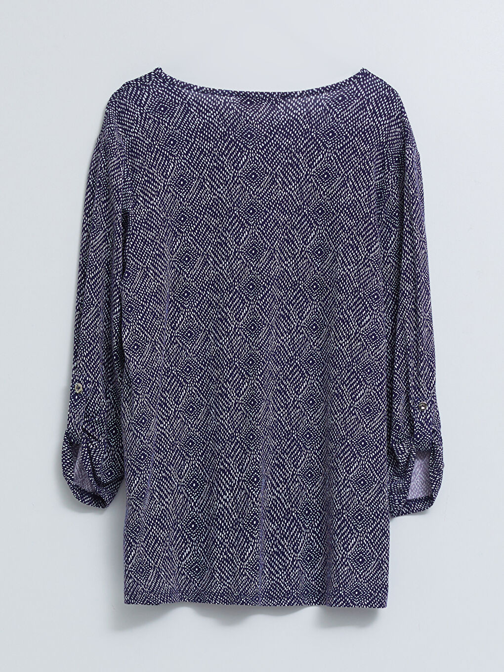 Lacivert Bisiklet Yaka Desenli Uzun Kollu Kadın Tişört-6