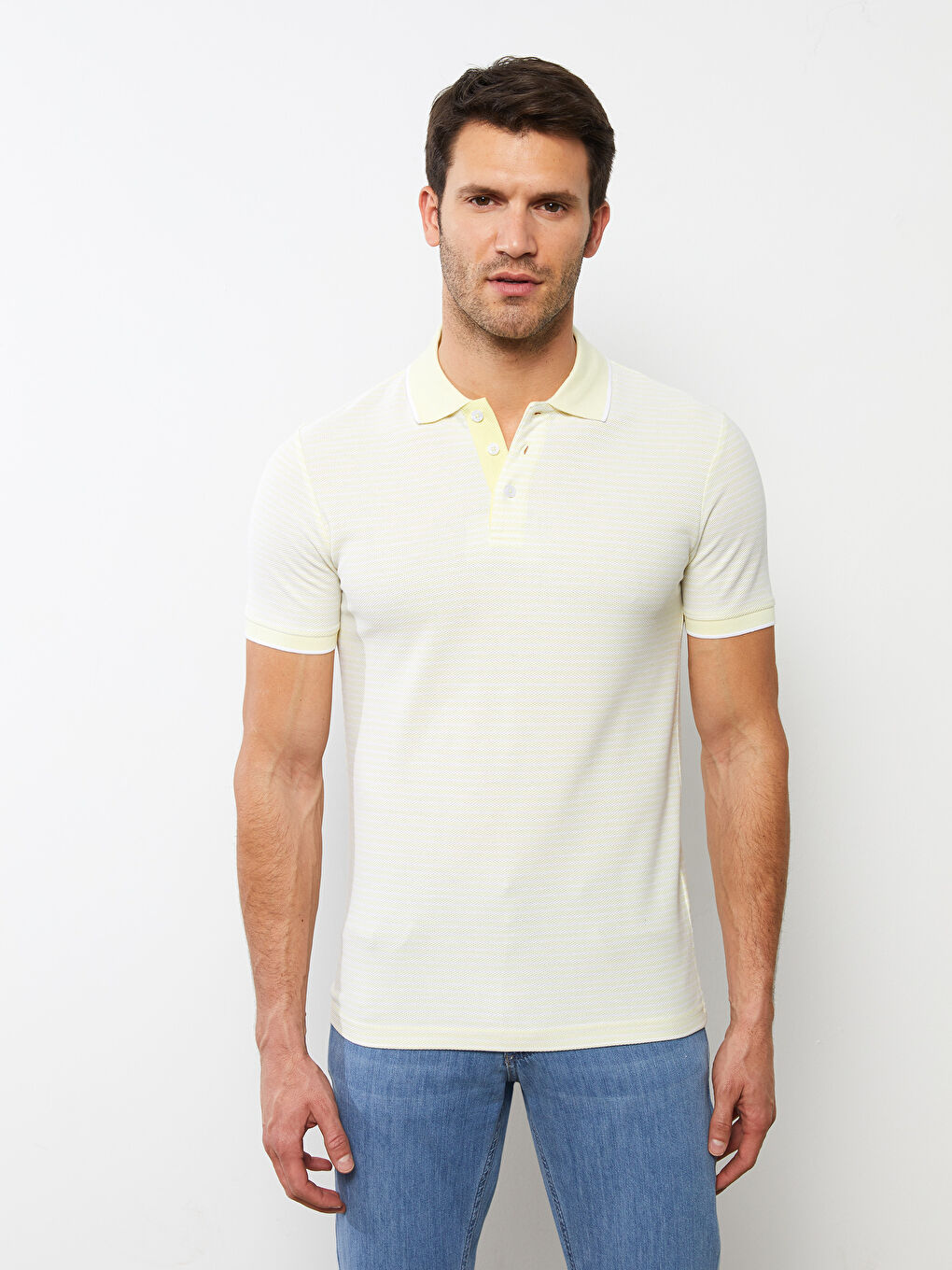 Polo Neck Short Sleeve Striped Pique Men's T-Shirt