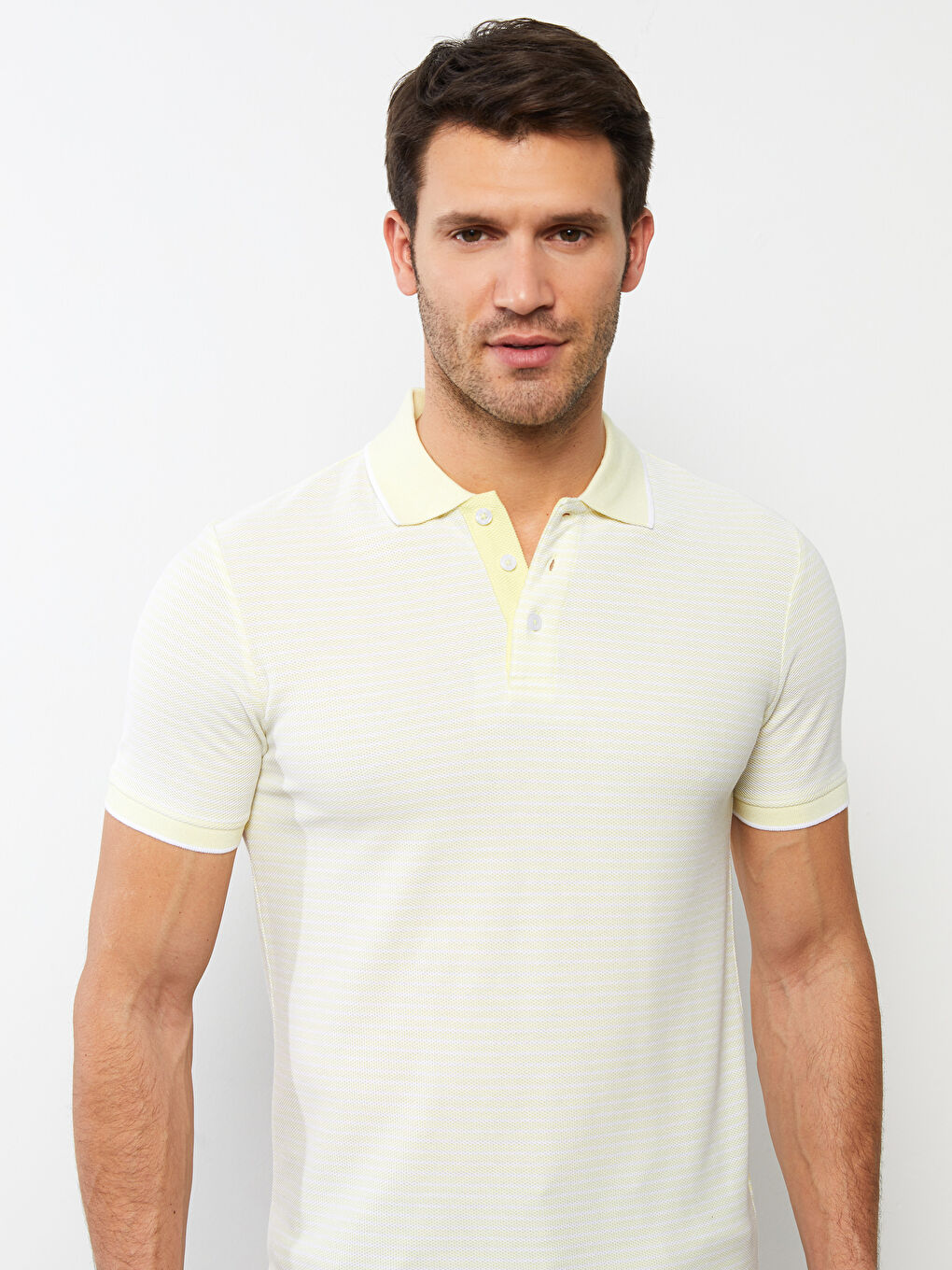 Polo Neck Short Sleeve Striped Pique Men's T-Shirt-1
