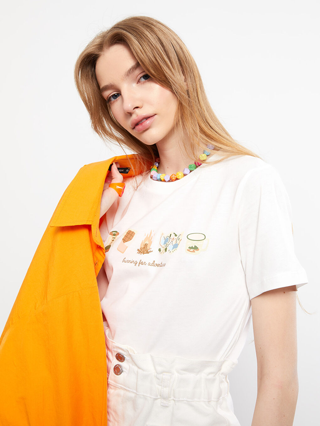 Crew Neck Printed Short Sleeve Cotton Women's T-shirt-1