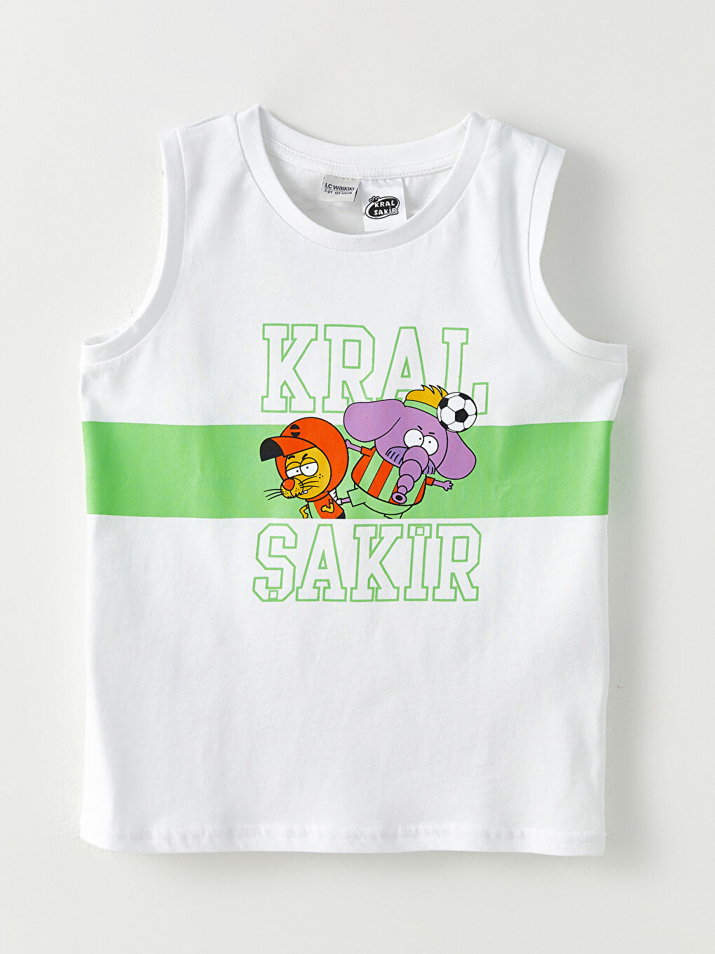 Beyaz Bisiklet Yaka Kral Şakir Baskılı Pamuklu Erkek Çocuk Atlet ve Şort-1