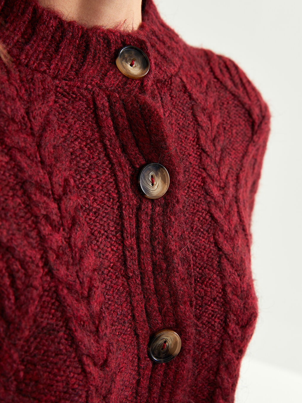 Bordo Bisiklet Yaka Kendinden Desenli Kadın Triko Hırka-5